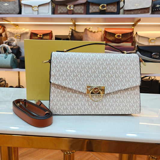 Luxury Monogram Women's Flap Shoulder Bag | Premium Crossbody Handbag | White