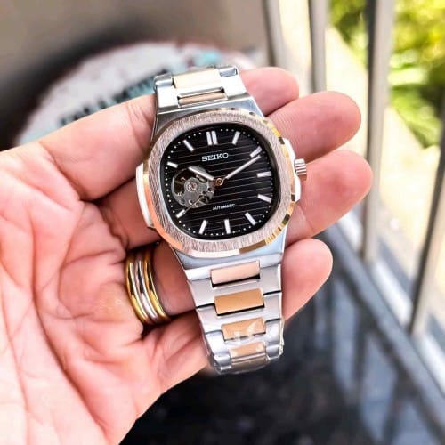 Luxury Automatic Skeleton Men's Stainless Steel Watch | Premium Silver Black Dial
